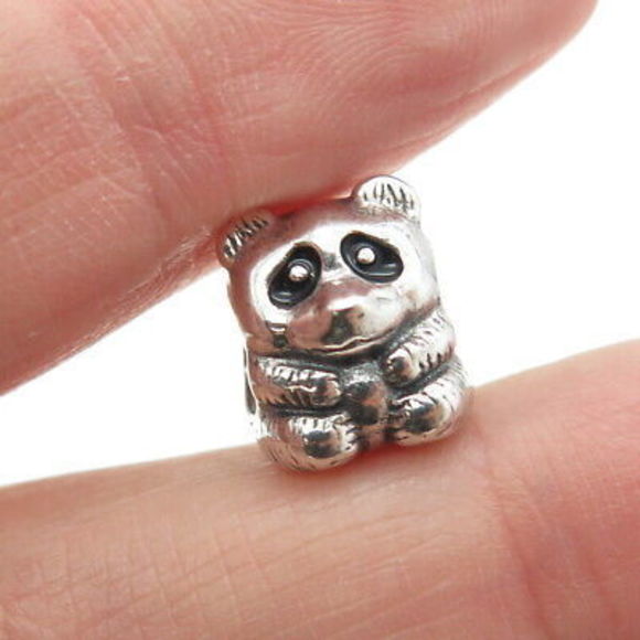 PANDORA 925 Sterling Silver Black Enamel Panda Bead Charm - Picture 1 of 7